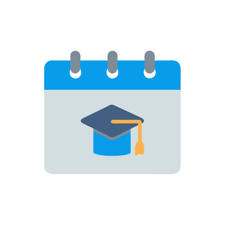 Graduation cap on calendar icon in flat color style. Education symbolのイラスト素材