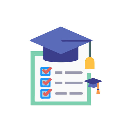 Graduation cap and checklist icon in flat color style. Education study learningのイラスト素材