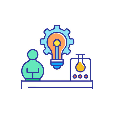 Creative thinking, business idea, brainstorming concept, creative process, vector line iconのイラスト素材