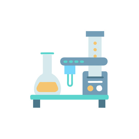 Laboratory equipment icon in flat color style. Chemistry science laboratory researchのイラスト素材