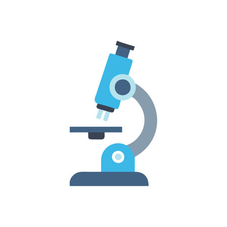 Microscope icon in flat color style. Science laboratory research and developmentのイラスト素材