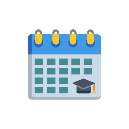 Calendar with graduation cap icon. Flat illustration of calendar with graduation cap icon for web designのイラスト素材