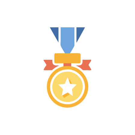 Medal icon in flat color style. Sport achievement medal prize successのイラスト素材