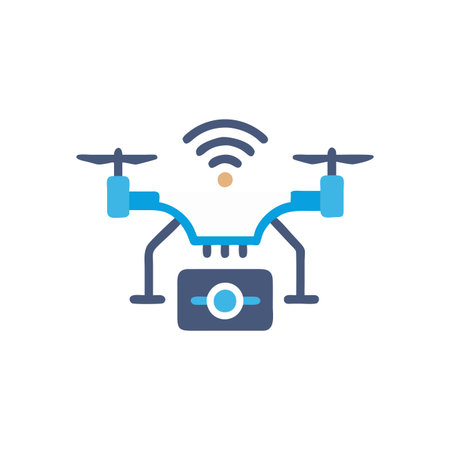 Drone with remote control icon. Flat color design. Vector illustration.