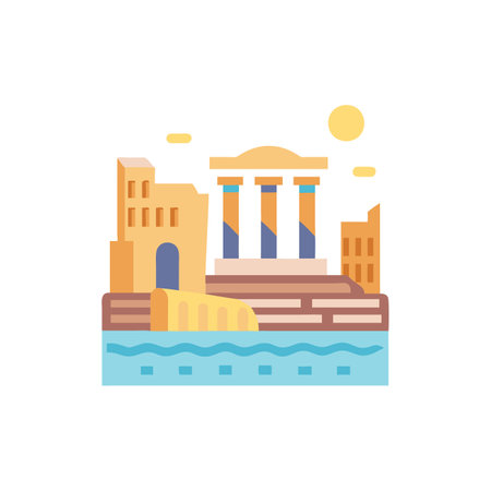 Building icon in flat color style on white background for web and mobile designのイラスト素材