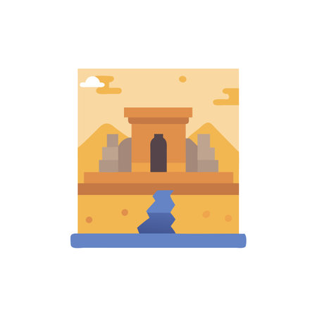 Egypt pyramids icon in flat color style. Ancient city landscape landscapeのイラスト素材