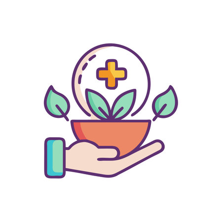 Plant in hand color line icon. Pictogram for web page, mobile app, promoのイラスト素材