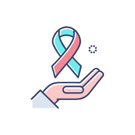 Breast cancer awareness month, pink ribbon on hand, vector illustrationのイラスト素材