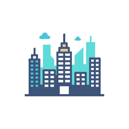Cityscape icon in flat style. Skyscraper vector illustration on white isolated background. Building business concept.のイラスト素材