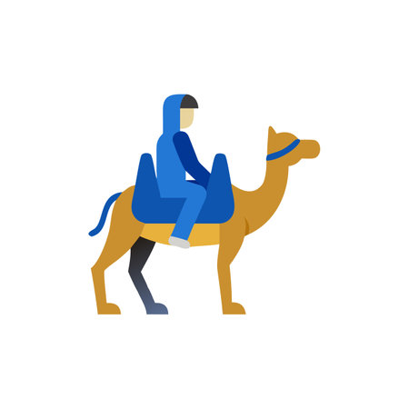 Camel icon in flat color style. Arab man riding a camelのイラスト素材