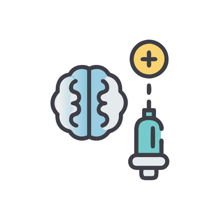 Brain vaccine and injection flat color icon. Isolated vector illustration.のイラスト素材
