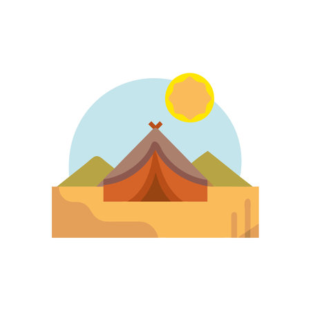 Camping tent icon in flat color style. Outdoor adventure travel tourismのイラスト素材