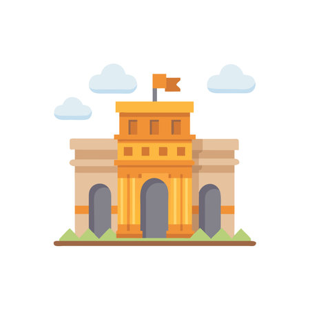 Castle building icon in flat color style. City architecture travel landmarkのイラスト素材