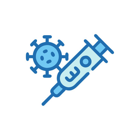 Vaccine and syringe line icon, flat vector illustration.のイラスト素材
