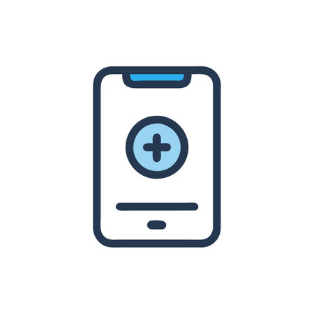 smartphone with medical cross on screen vector line style icon for apps and websitesのイラスト素材