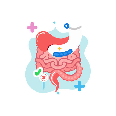 Funny human intestine character, digestive system icon, vector illustration.のイラスト素材