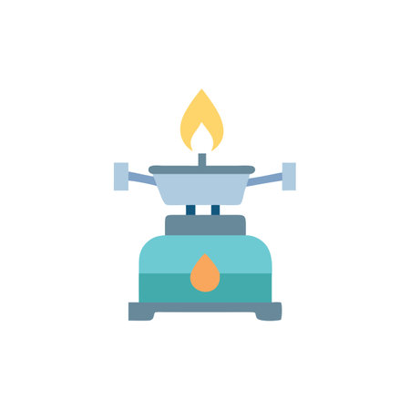 Camping stove icon in flat color style. Camping equipment cookingのイラスト素材