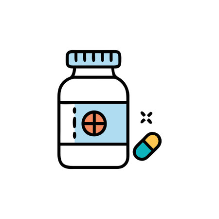 medicine bottle with pills icon over white background, line style, vector illustrationのイラスト素材