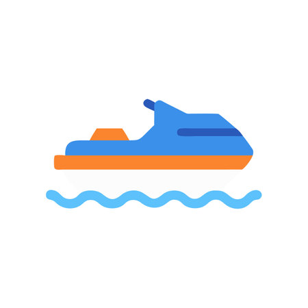 Water scooter icon in flat color style. Speed boat vector illustration on white isolated background. Water transport business concept.のイラスト素材