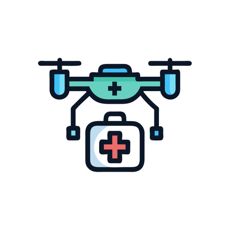 drone with first aid kit, medical concept, flat design, vector illustrationのイラスト素材