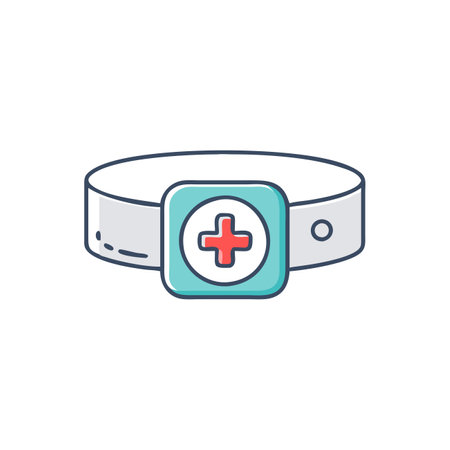 Fitness bracelet with medical cross. Vector line icon, flat designのイラスト素材