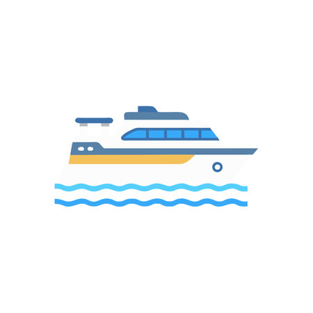 Cruise ship icon in flat color style. Yachting tourismのイラスト素材