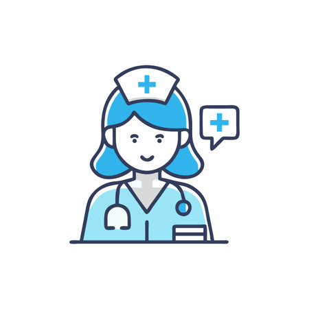 Nurse and speech bubble line icon. Vector illustration, flat designのイラスト素材