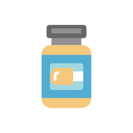 Pills bottle icon in flat color style. Pharmacy medicine drugsのイラスト素材