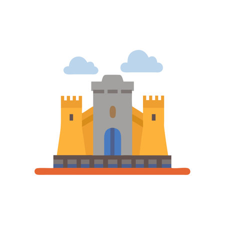 Castle icon in flat color style. Ancient architecture building architecture landmarkのイラスト素材