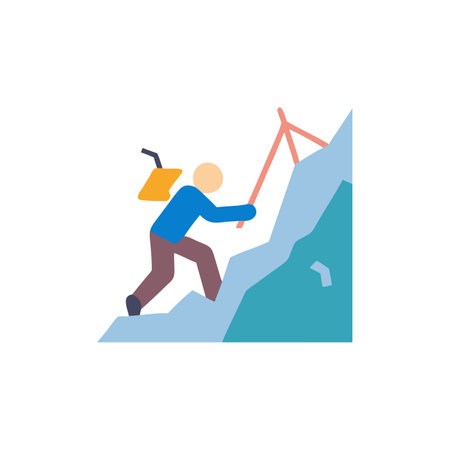 Man climbing a mountain icon in flat color style. Climbing climbingのイラスト素材