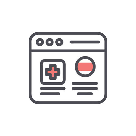 Web page with medical cross icon in outline style on a white backgroundのイラスト素材