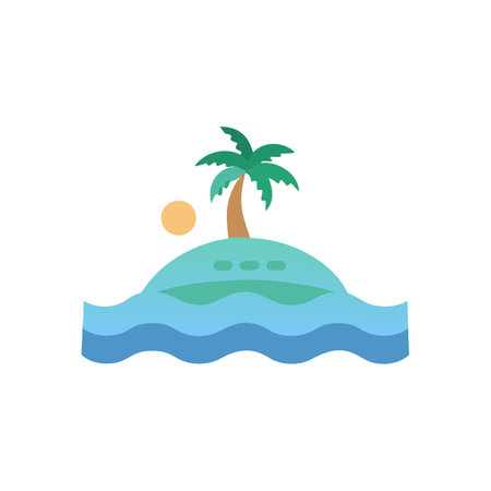 Island with palm tree icon in flat color style. Beach summer vacationのイラスト素材