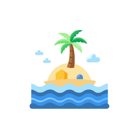 Tropical island icon in flat color style. Beach summer vacationのイラスト素材