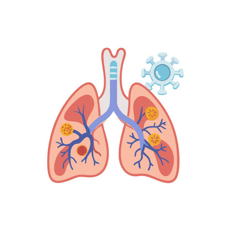 Lungs with virus. Vector illustration isolated on white background.のイラスト素材