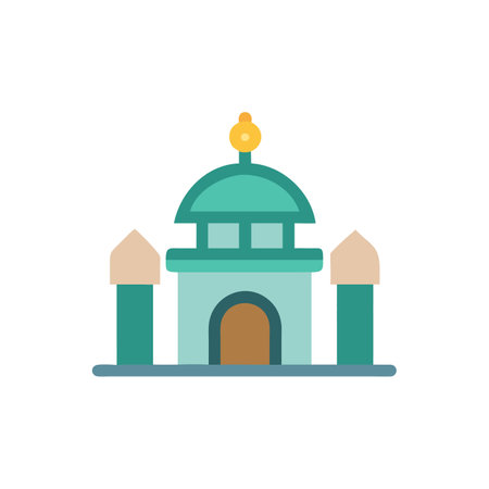 Mosque icon in flat color style. Muslim temple vector illustration on white isolated background. Religion business concept.のイラスト素材