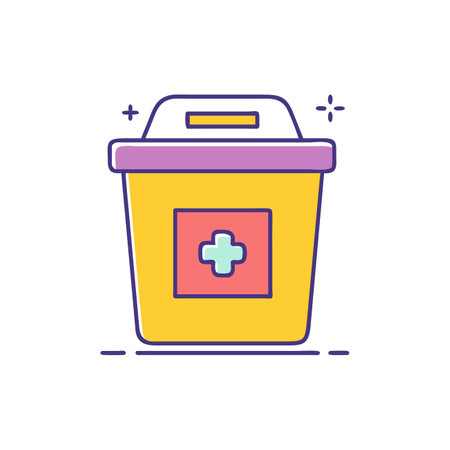 Bin with medical cross flat color line icon. Vector illustration.のイラスト素材