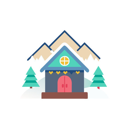 Winter house icon in flat color style. Vector illustration on white background.のイラスト素材
