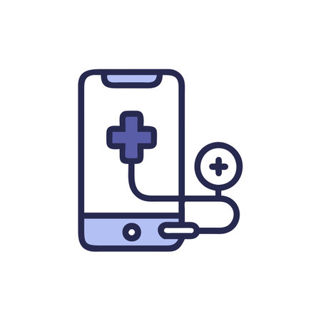 smartphone with medical cross and stethoscope icon over white background, line style, vector illustrationのイラスト素材