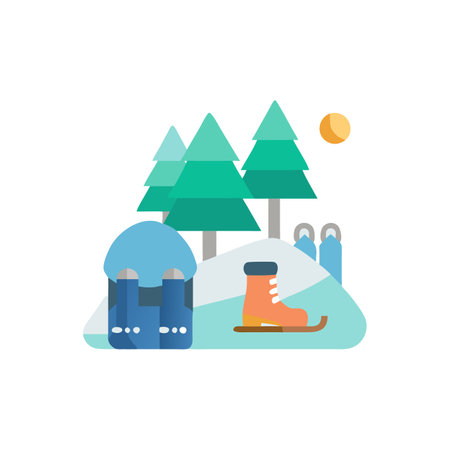 Winter camping icon in flat color style. Hiking activity outdoor recreationのイラスト素材