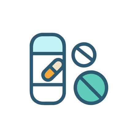 Pills flat icon. Vector illustration. Blue on white background.のイラスト素材