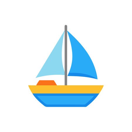 Sailboat icon in flat color style. Yacht sailboatのイラスト素材