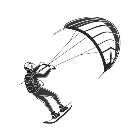 Paraglider. Extreme sport. Black and white vector illustrationのイラスト素材