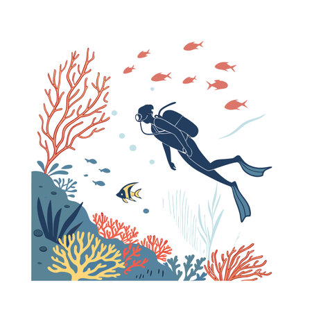 Scuba diving vector illustration. Scuba diver with a mask and flippers.のイラスト素材
