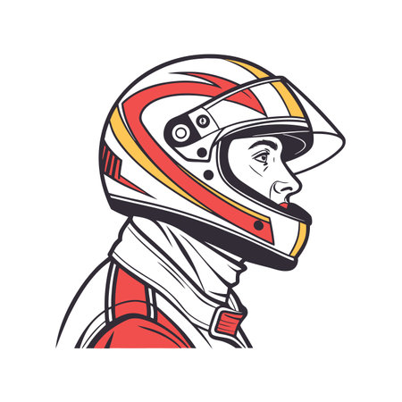 Vector illustration of a male racer wearing a helmet, isolated on white background.のイラスト素材