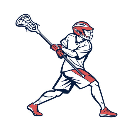 Lacrosse player running with a stick action cartoon graphic vector.のイラスト素材