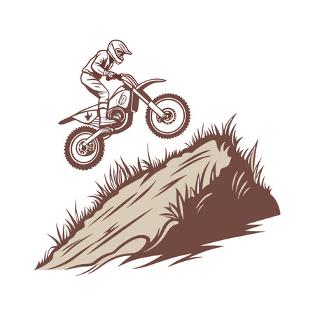 Vector illustration of a motocross rider jumping over a hill.のイラスト素材