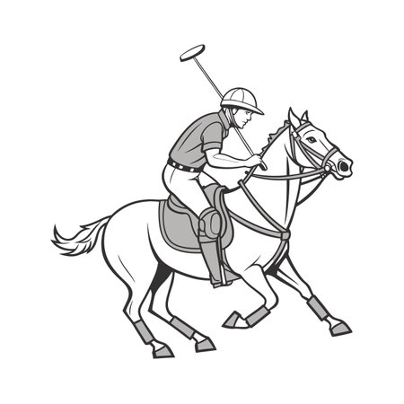 Illustration of a jockey riding a horse, monochrome vectorのイラスト素材