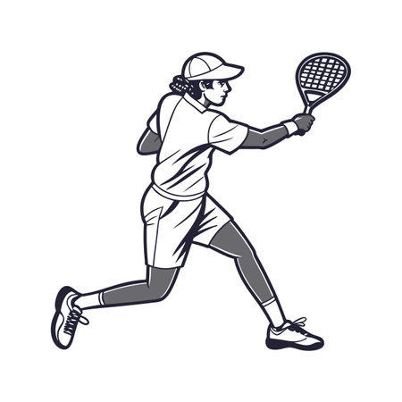 Tennis player action cartoon sport graphic vector. Man in uniform and cap playing tennisのイラスト素材