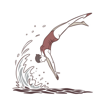 Vector illustration of a man jumping from a cliff into the water.のイラスト素材