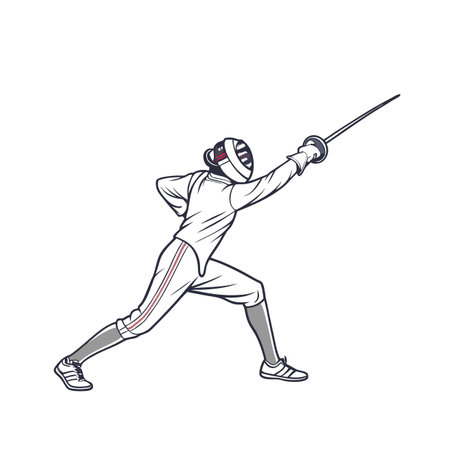 Man in fencing costume with sword. Cartoon vector illustration isolated on white background.のイラスト素材